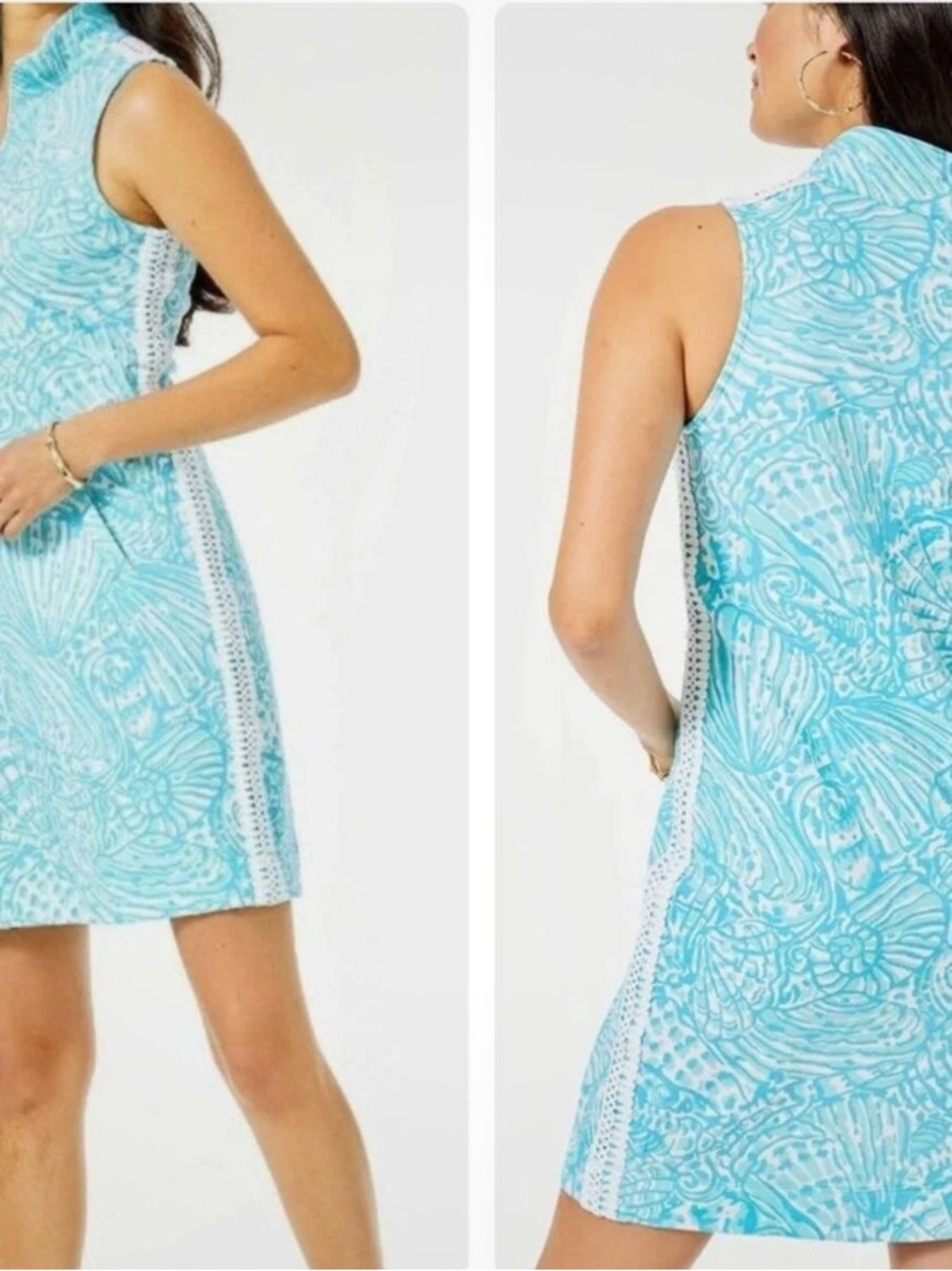 Women's LILLY PULITZER Blue & White SKIPPER Succulent Blue Sea Cups SUMMER DRESS - Picture 6 of 9